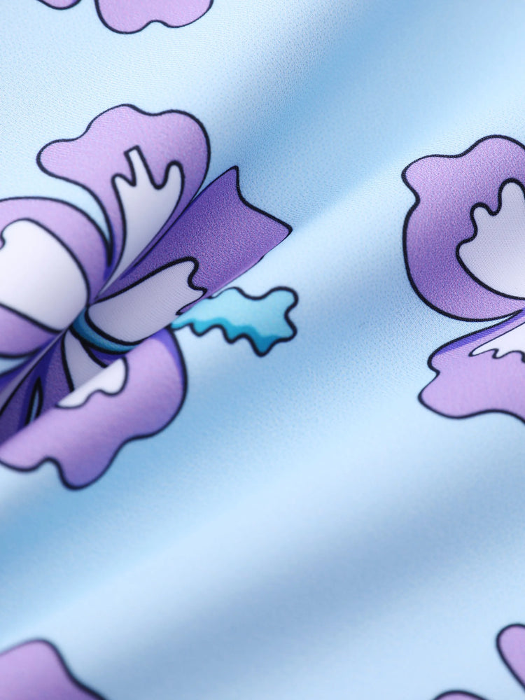 Maillot de bain 1 pièce Disney Stitch pour petite fille, imprimé floral et rayé coloré, épaules dénudées, volants, UPF 50+, violet