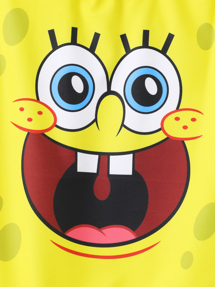 Maillot de bain une pièce Bob l'éponge pour petite fille, imprimé dégradé, ourlet à volants, protection UPF 50+, jaune