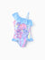 Maillot de bain 1 pièce Disney Stitch pour petite fille, imprimé floral et rayé coloré, épaules dénudées, volants, UPF 50+, bleu