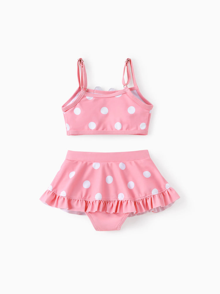 Maillot de bain 2 pièces Disney Mickey et ses amis pour bébé/petite fille, motif pastèque à pois, brodé Minnie Patch, rose
