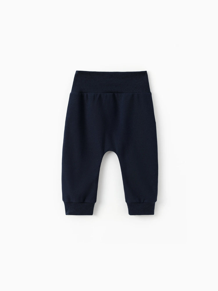 Pantalon taille haute texturé gaufré uni pour bébé garçon/fille, bleu tibétain