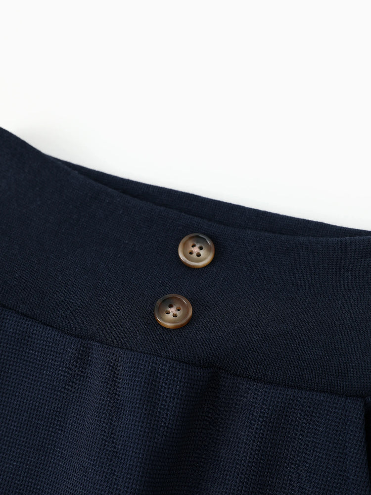 Pantalon taille haute texturé gaufré uni pour bébé garçon/fille, bleu tibétain