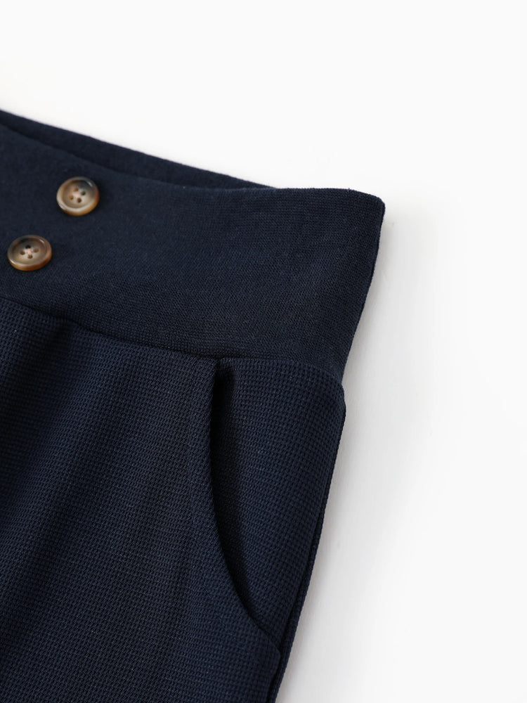 Pantalon taille haute texturé gaufré uni pour bébé garçon/fille, bleu tibétain