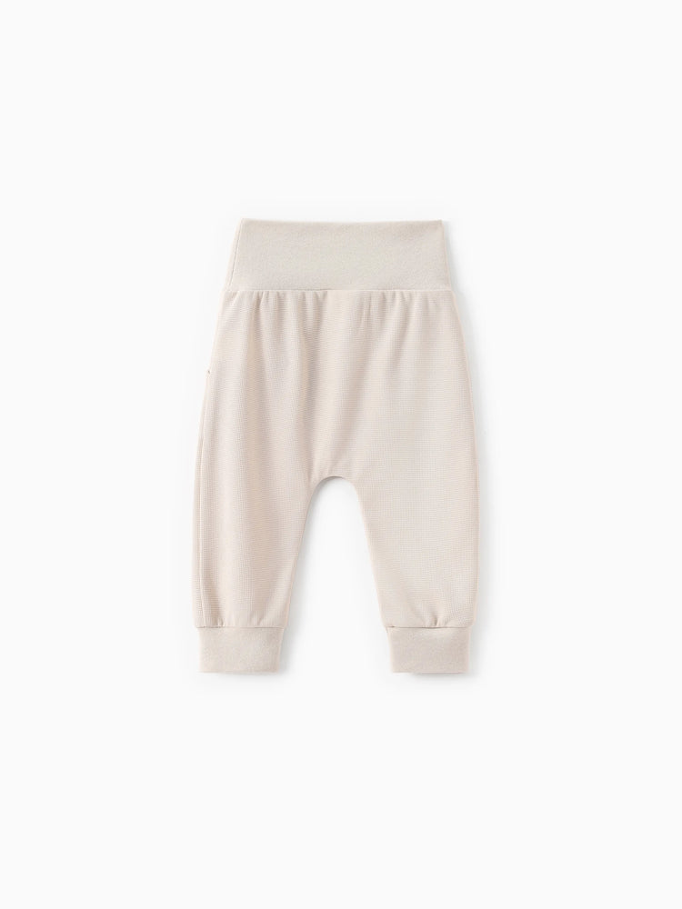 Pantalon taille haute texturé gaufré uni pour bébé garçon/fille, abricot