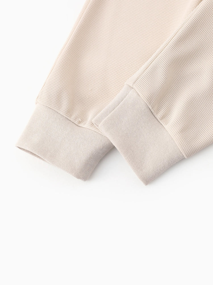 Pantalon taille haute texturé gaufré uni pour bébé garçon/fille, abricot
