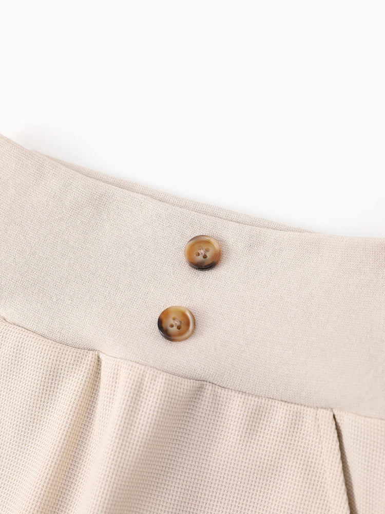 Pantalon taille haute texturé gaufré uni pour bébé garçon/fille, abricot