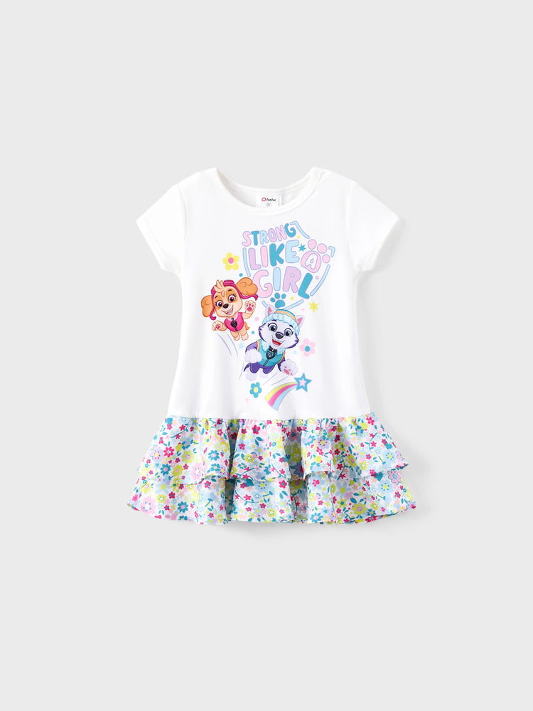 Robe à volants fleurie Skye Everest pour petite fille, blanche, de la Pat'Patrouille