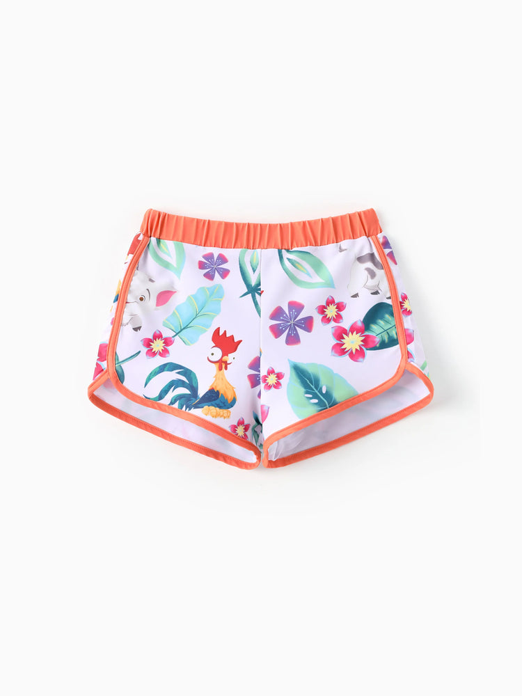 Disney Princess Toddler Girl 2pcs Moana Floral Print Colorblock Short-sleeve Top and Trunks UPF 50+ Swimsuit Set Orange