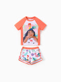 Disney Princess Toddler Girl 2pcs Moana Floral Print Colorblock Short-sleeve Top and Trunks UPF 50+ Swimsuit Set Orange