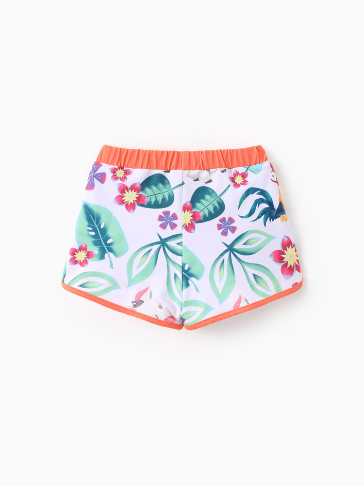 Disney Princess Toddler Girl 2pcs Moana Floral Print Colorblock Short-sleeve Top and Trunks UPF 50+ Swimsuit Set Orange