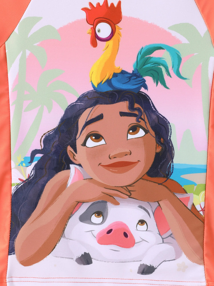 Disney Princess Toddler Girl 2pcs Moana Floral Print Colorblock Short-sleeve Top and Trunks UPF 50+ Swimsuit Set Orange