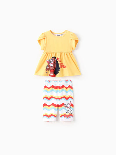Disney Princess Toddler Girl 2pcs Naia™ Moana Pattern Ruffled Hem Top And Pant Set Yellow