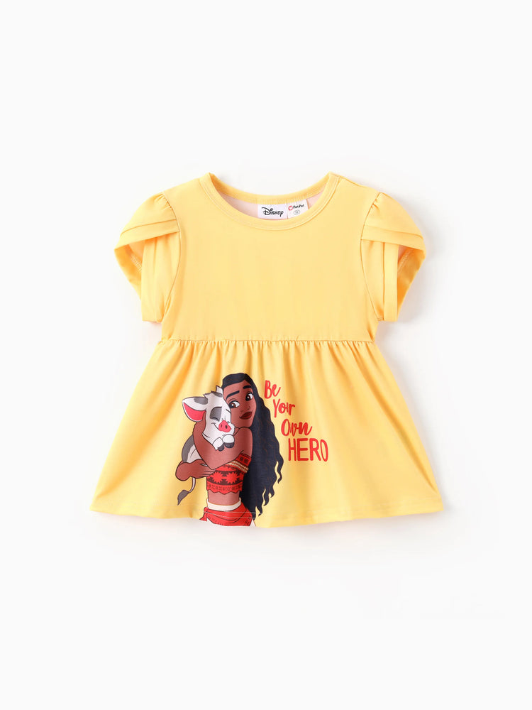 Disney Princess Toddler Girl 2pcs Naia™ Moana Pattern Ruffled Hem Top And Pant Set Yellow