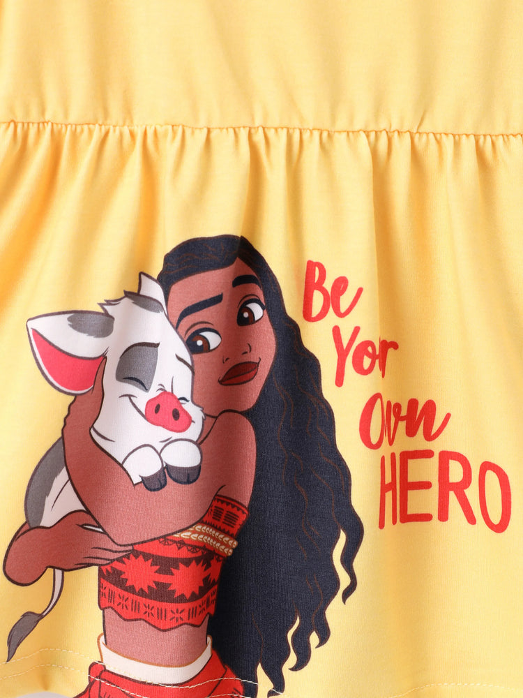 Disney Princess Toddler Girl 2pcs Naia™ Moana Pattern Ruffled Hem Top And Pant Set Yellow