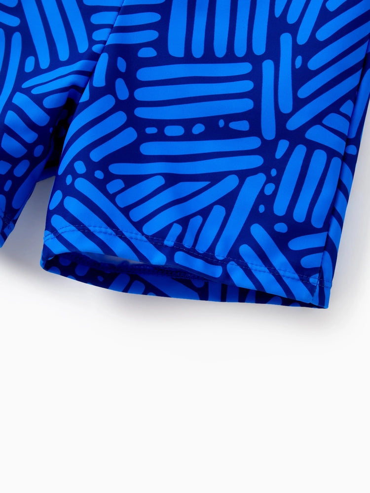 Family Matching Blue Ruffle One-piece Swimsuit or Swim Trunks Blue