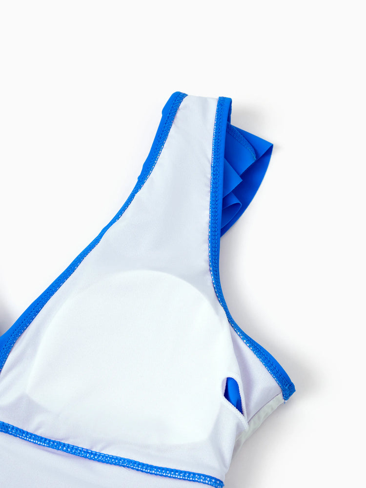 Family Matching Blue Ruffle One-piece Swimsuit or Swim Trunks Blue