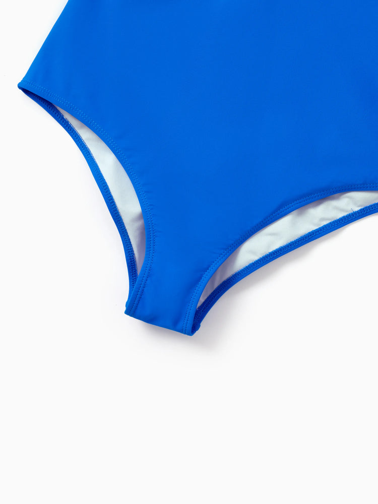 Family Matching Blue Ruffle One-piece Swimsuit or Swim Trunks Blue