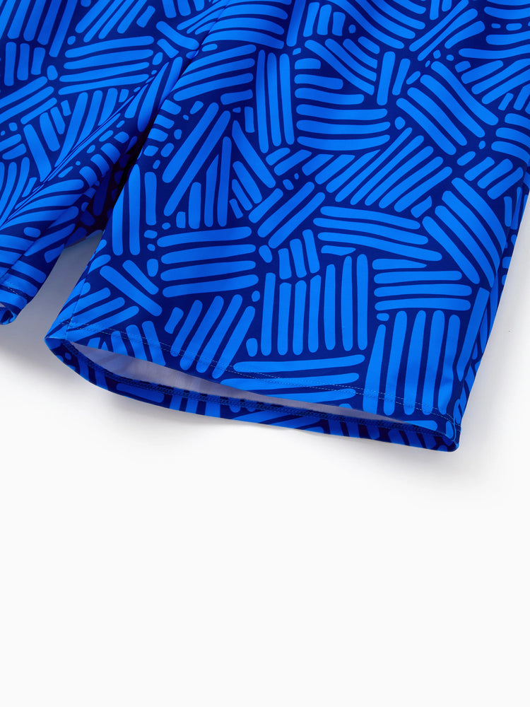 Family Matching Blue Ruffle One-piece Swimsuit or Swim Trunks Blue