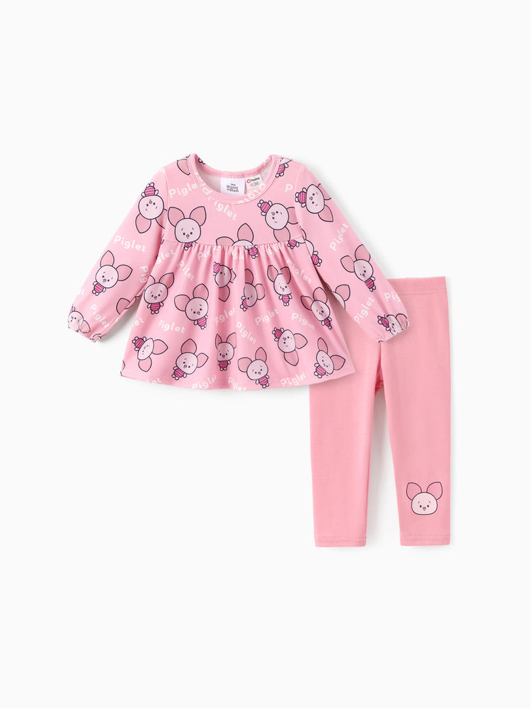 Disney Winnie the Pooh Baby/Toddler Girl 2pcs Naia? Piglet Pattern Ruffled Top And Cotton Leggings Set Pink