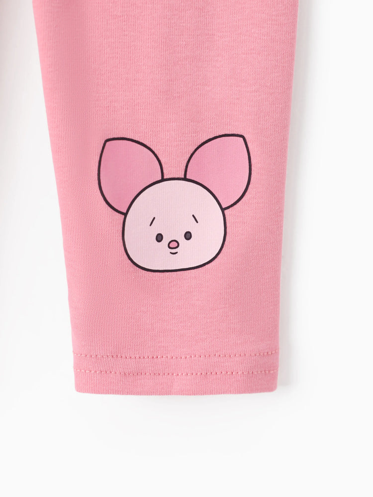 Disney Winnie the Pooh Baby/Toddler Girl 2pcs Naia? Piglet Pattern Ruffled Top And Cotton Leggings Set Pink
