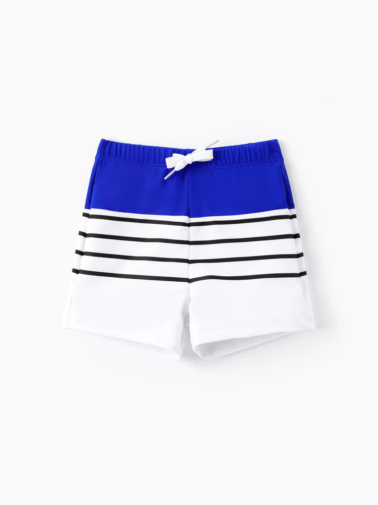 Family Matching Blue Drawstring Swim Trunks or Blue One-Piece Strap Swimsuit
 Blue