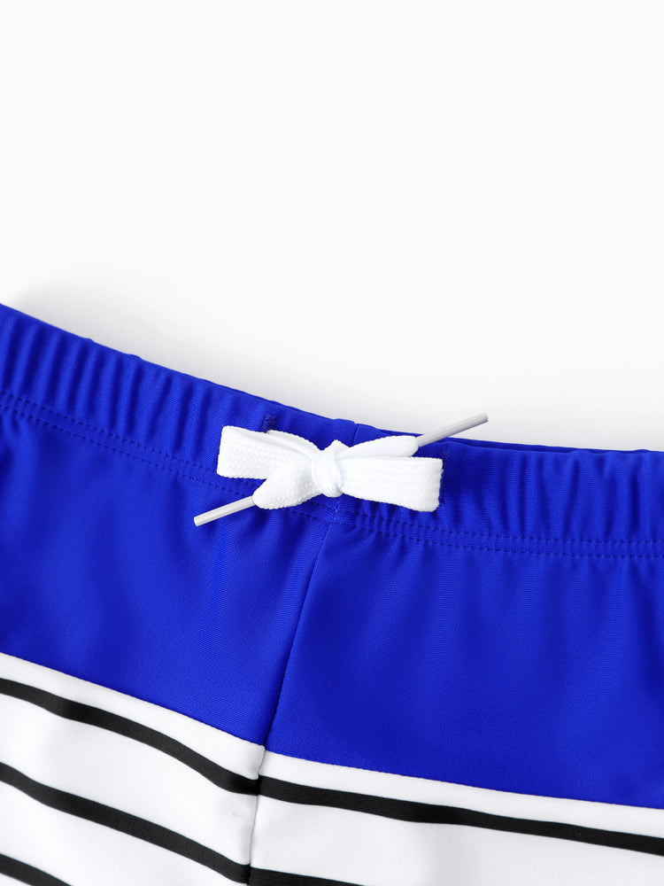 Family Matching Blue Drawstring Swim Trunks or Blue One-Piece Strap Swimsuit
 Blue