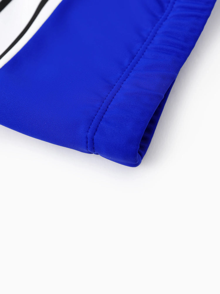 Family Matching Blue Drawstring Swim Trunks or Blue One-Piece Strap Swimsuit
 Blue