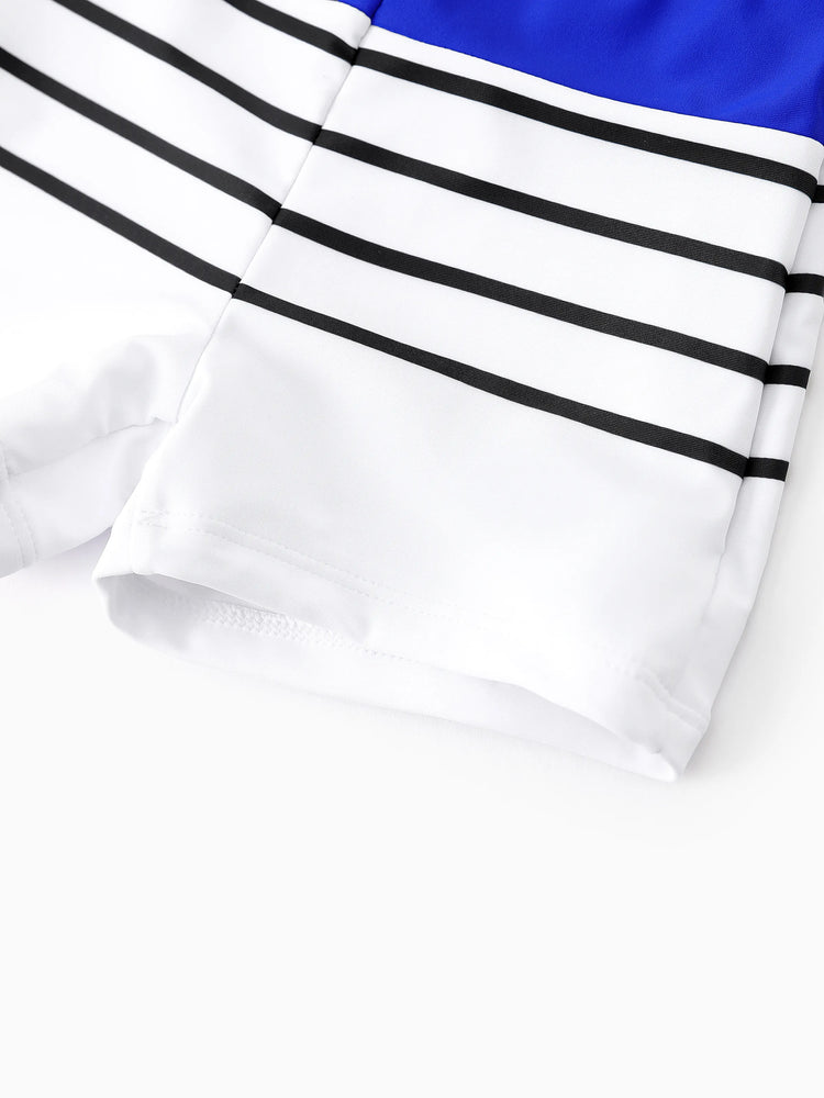 Family Matching Blue Drawstring Swim Trunks or Blue One-Piece Strap Swimsuit
 Blue