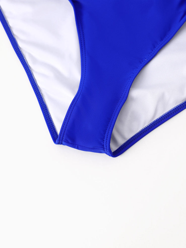 Family Matching Blue Drawstring Swim Trunks or Blue One-Piece Strap Swimsuit
 Blue