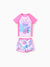 Maillot de bain 2 pièces Disney Stitch pour fille, haut à manches courtes et short à imprimé floral tropical, protection UPF 50+, rose