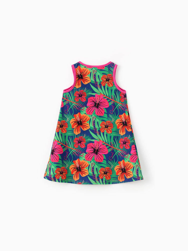 PAW Patrol Toddlers Girl 1pc Skye Tropical Plant Sleeveless Dresse Hot Pink