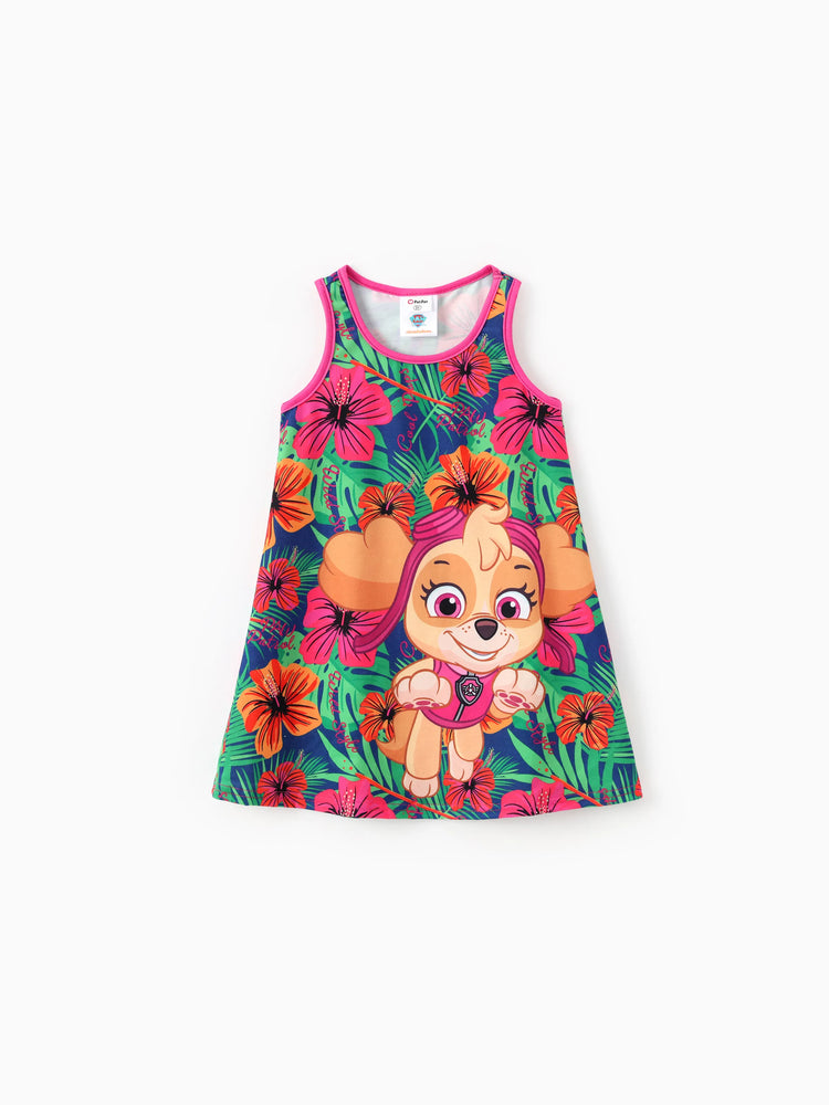 PAW Patrol Toddlers Girl 1pc Skye Tropical Plant Sleeveless Dresse Hot Pink
