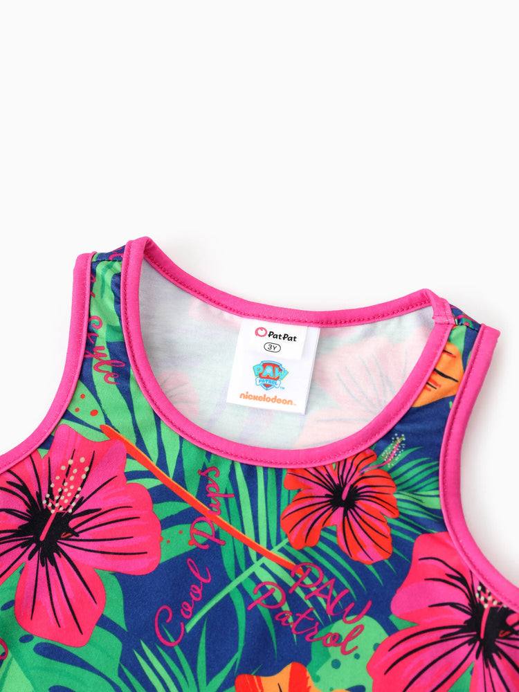 PAW Patrol Toddlers Girl 1pc Skye Tropical Plant Sleeveless Dresse Hot Pink