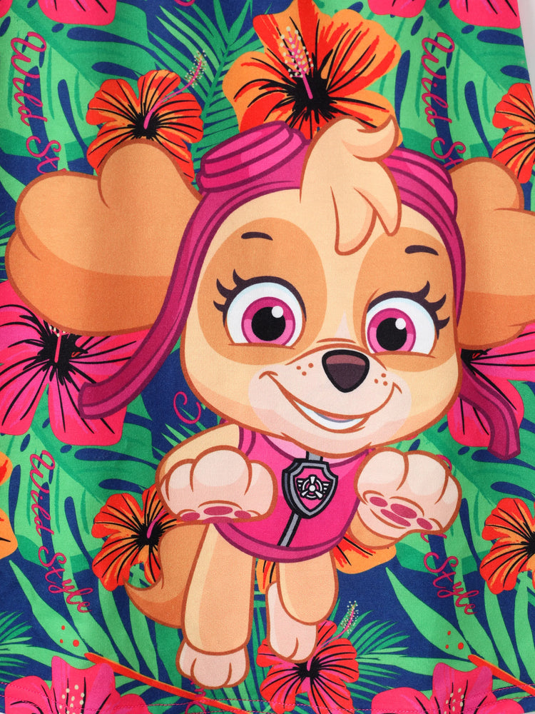 PAW Patrol Toddlers Girl 1pc Skye Tropical Plant Sleeveless Dresse Hot Pink