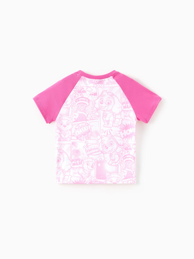 Haut à manches courtes à motif graffiti Chase/Skye/Rubble pour petite fille, 1 pièce, Pat'Patrouille, rose