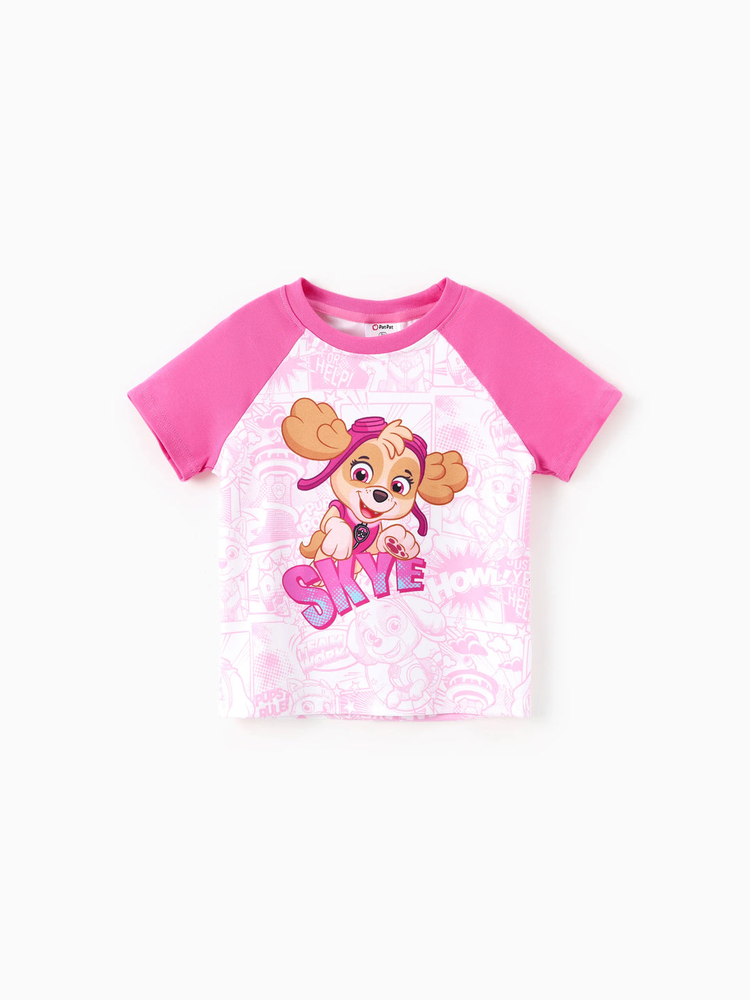 PAW Patrol Toddlers Girl 1pc Chase/Skye/Rubble Graffiti Pattern Colorblock Short-sleeve Top Pink