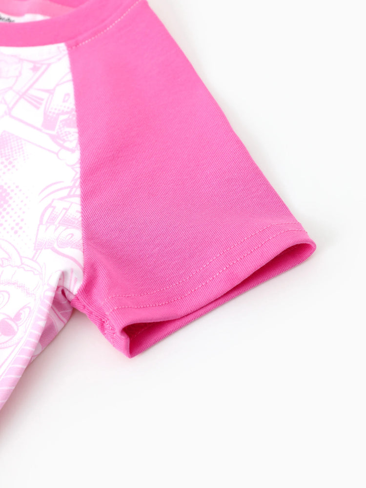 Haut à manches courtes à motif graffiti Chase/Skye/Rubble pour petite fille, 1 pièce, Pat'Patrouille, rose