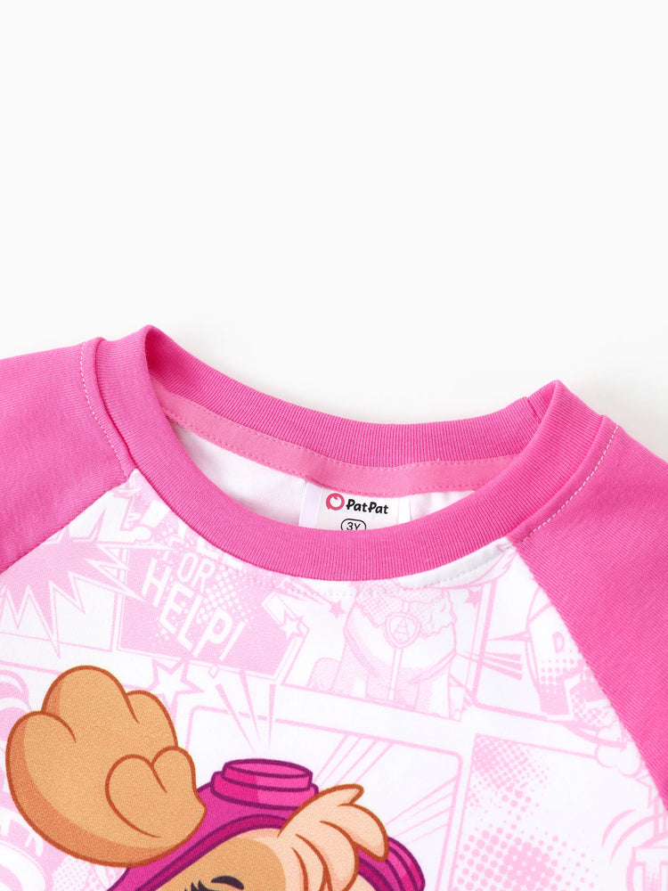 Haut à manches courtes à motif graffiti Chase/Skye/Rubble pour petite fille, 1 pièce, Pat'Patrouille, rose