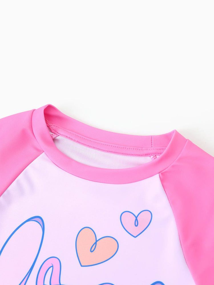 Maillot de bain 2 pièces Disney Stitch pour fille, haut à manches courtes et short à imprimé floral tropical, protection UPF 50+, rose