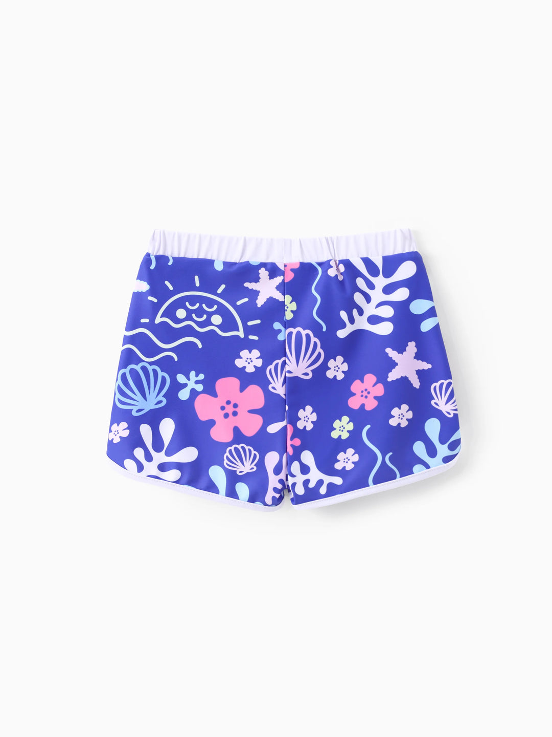 Disney Stitch Kid Girl 2pcs Charakter Tropical Floral Colorblock Print Kurzärmelige Tops und Badehosen UPF 50+ Badeanzug-Set  lila