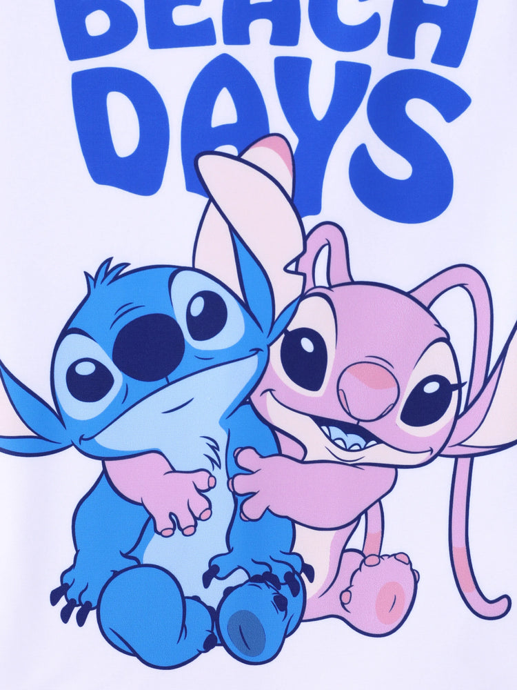 Maillot de bain 2 pièces Disney Stitch pour fille, haut à manches courtes et short à imprimé floral tropical, protection UPF 50+, violet