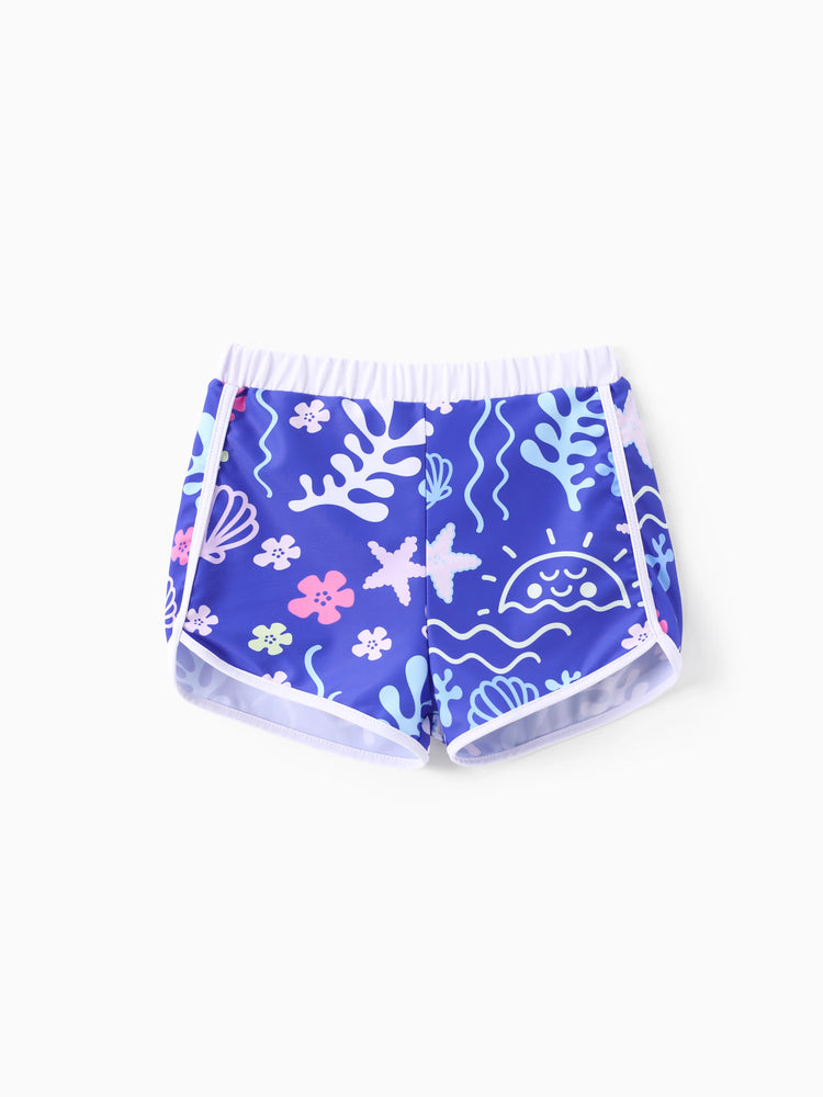 Maillot de bain 2 pièces Disney Stitch pour fille, haut à manches courtes et short à imprimé floral tropical, protection UPF 50+, violet