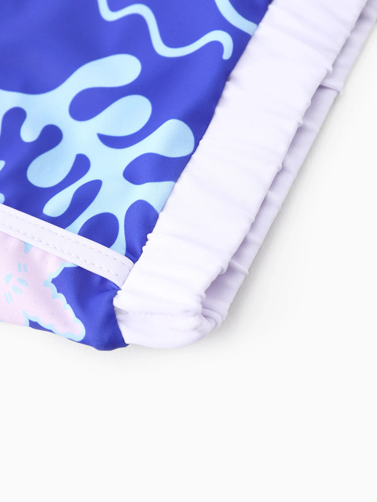 Maillot de bain 2 pièces Disney Stitch pour fille, haut à manches courtes et short à imprimé floral tropical, protection UPF 50+, violet