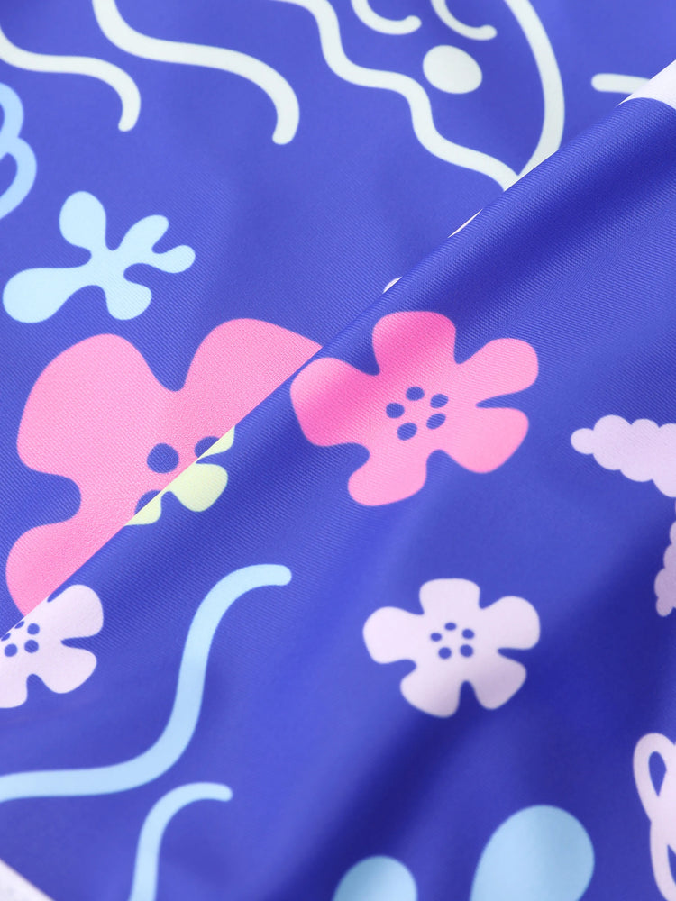 Maillot de bain 2 pièces Disney Stitch pour fille, haut à manches courtes et short à imprimé floral tropical, protection UPF 50+, violet