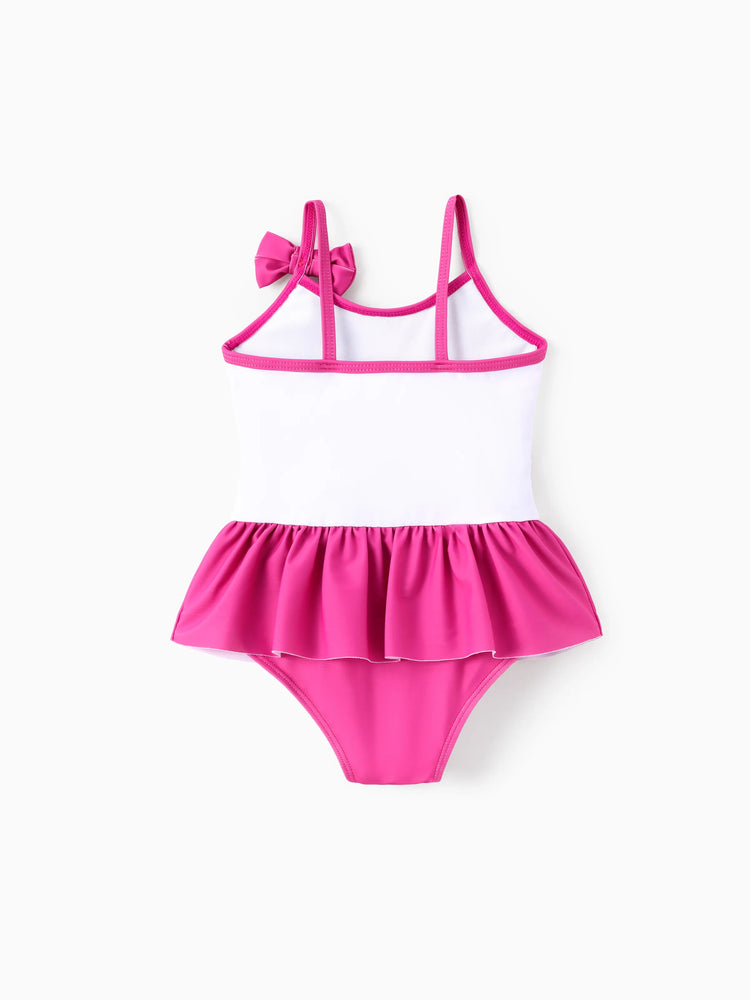 Maillot de bain 1 pièce Pat'Patrouille pour petite fille, Marshall, Skye et Liberty, nœud papillon, volants, sans manches, UPF 50+, rose vif