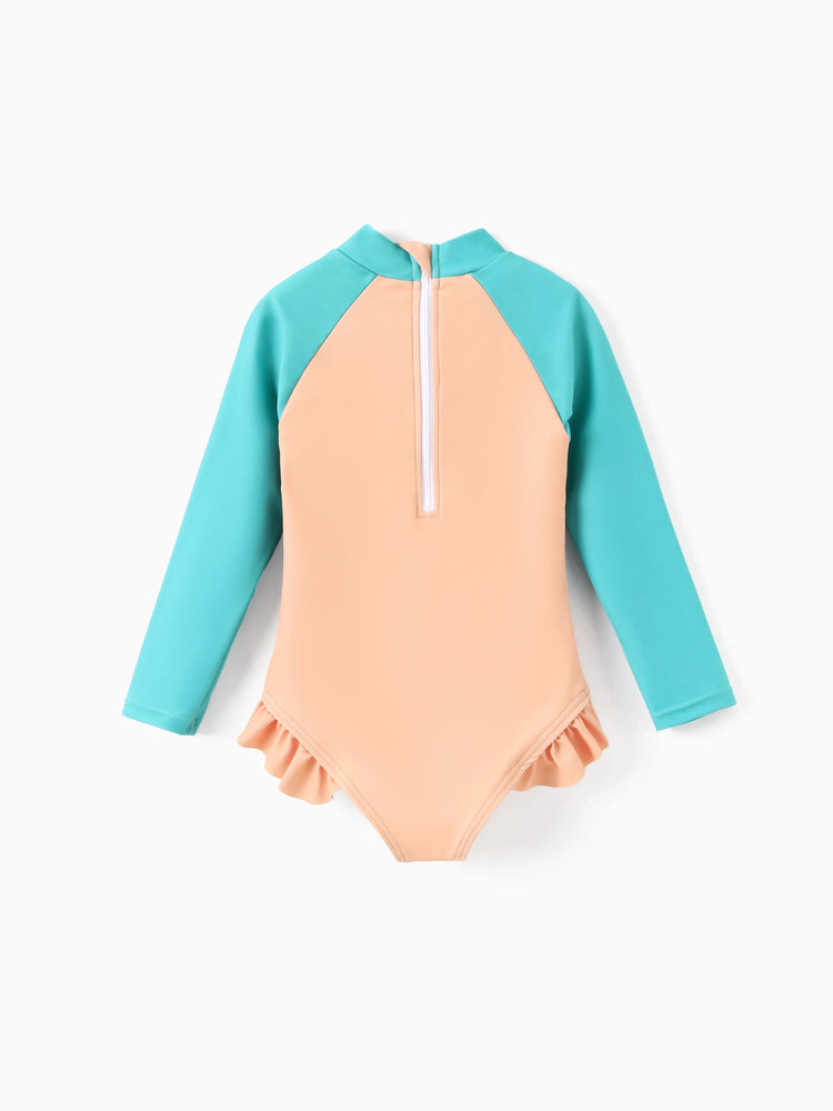 Disney Princess Toddler Girl 1pc Moana Colorblock Ruffled Zipper UPF 40+ Long-sleeve Swimsuit Turquoise