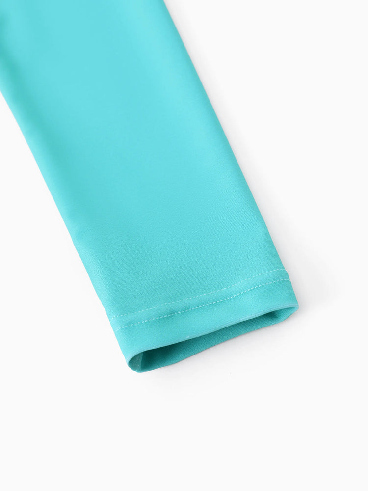 Disney Princess Toddler Girl 1pc Moana Colorblock Ruffled Zipper UPF 40+ Long-sleeve Swimsuit Turquoise