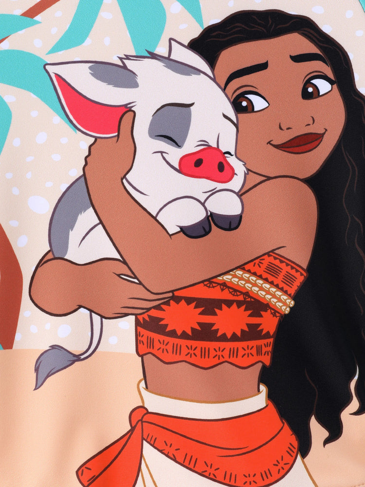 Disney Princess Toddler Girl 1pc Moana Colorblock Ruffled Zipper UPF 40+ Long-sleeve Swimsuit Turquoise