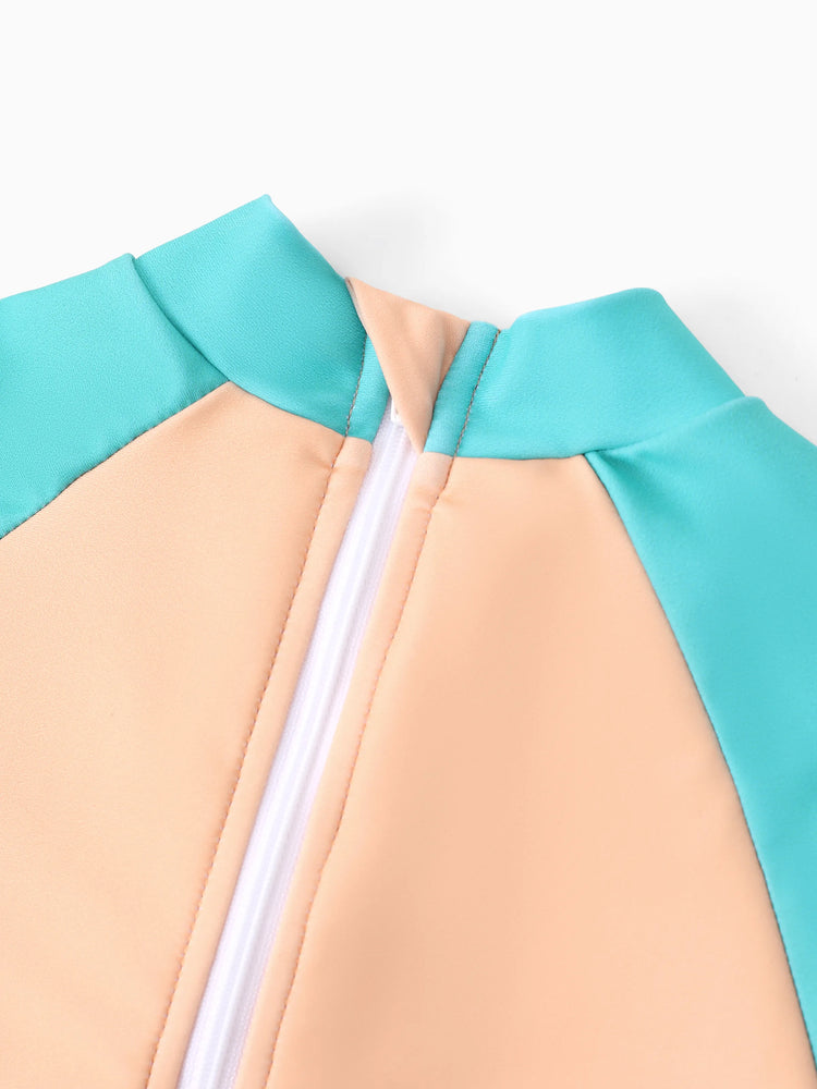 Disney Princess Toddler Girl 1pc Moana Colorblock Ruffled Zipper UPF 40+ Long-sleeve Swimsuit Turquoise