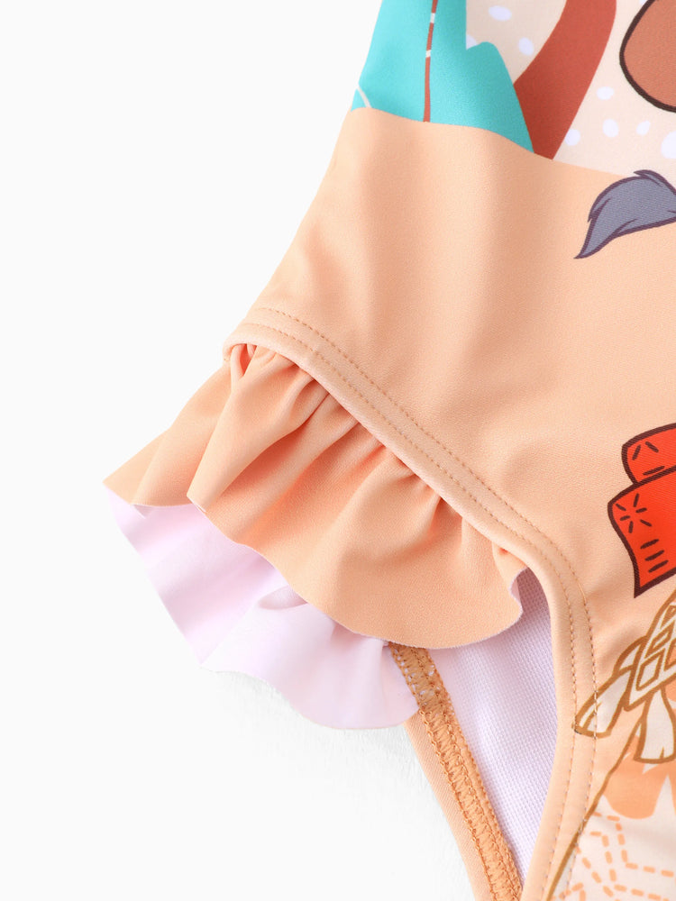 Disney Princess Toddler Girl 1pc Moana Colorblock Ruffled Zipper UPF 40+ Long-sleeve Swimsuit Turquoise